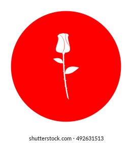 Rose sign illustration. White icon on red circle.