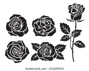 Rose silhouette black color vector illustrations