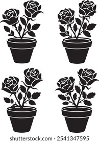 Rose silhouette bundle vector. Flower icon