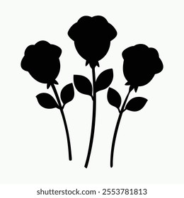 Rose silhouette - floral black and white illustration, elegant rose design, minimalist flower art, simple rose shape