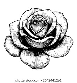 Rose silhouette. Floral element in hand drawn style on isolated white background.