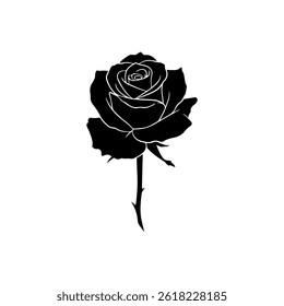 Rose silhueta ícone vetor projeto plano no fundo branco.