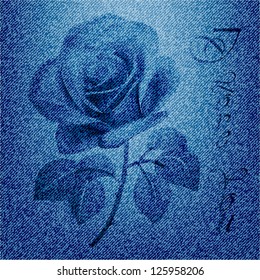 Rose silhouette on the blue jeans background, vector illustration