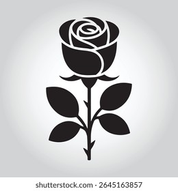Rose Silhouette on Vector White Background