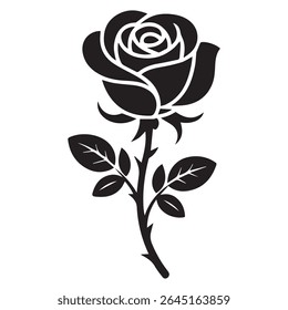 Rose Silhouette on Vector White Background