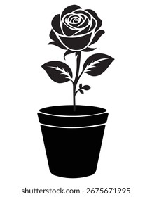 Silhueta de rosa em um pote.