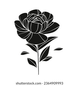 rose silhouette. rose tattoo design. vector black silhouette of rose flower isolated on white background. Vector illustration. hand drawn rose. elements for tattoo, greeting card, wedding invitation.