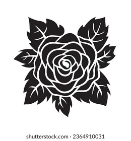 rose silhouette. rose tattoo design. vector black silhouette of rose flower isolated on white background. Vector illustration. hand drawn rose. elements for tattoo, greeting card, wedding invitation.