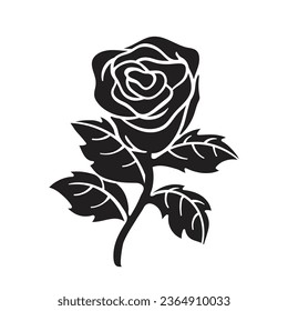 rose silhouette. rose tattoo design. vector black silhouette of rose flower isolated on white background. Vector illustration. hand drawn rose. elements for tattoo, greeting card, wedding invitation.