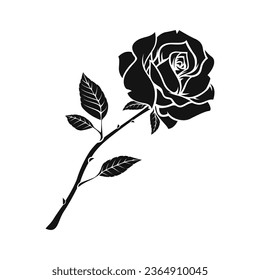 rose silhouette. rose tattoo design. vector black silhouette of rose flower isolated on white background. Vector illustration. hand drawn rose. elements for tattoo, greeting card, wedding invitation.