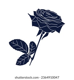 silueta rosa. diseño de tatuajes de rosa. silueta negra vectorial de la flor rosa aislada en fondo blanco. Ilustración vectorial. rosa dibujado a mano. elementos para tatuajes, tarjeta de saludo, invitación a la boda.