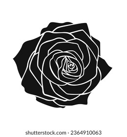 rose silhouette. rose tattoo design. vector black silhouette of rose flower isolated on white background. Vector illustration. hand drawn rose. elements for tattoo, greeting card, wedding invitation.
