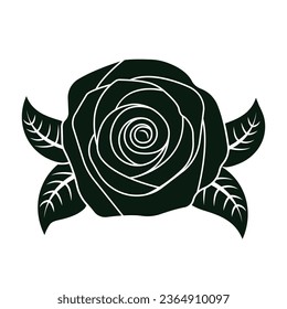 silueta rosa. diseño de tatuajes de rosa. silueta negra vectorial de la flor rosa aislada en fondo blanco. Ilustración vectorial. rosa dibujado a mano. elementos para tatuajes, tarjeta de saludo, invitación a la boda.