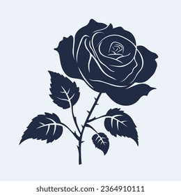 rose silhouette. rose tattoo design. vector black silhouette of rose flower isolated on white background. Vector illustration. hand drawn rose. elements for tattoo, greeting card, wedding invitation.