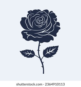 silueta rosa. diseño de tatuajes de rosa. silueta negra vectorial de la flor rosa aislada en fondo blanco. Ilustración vectorial. rosa dibujado a mano. elementos para tatuajes, tarjeta de saludo, invitación a la boda.
