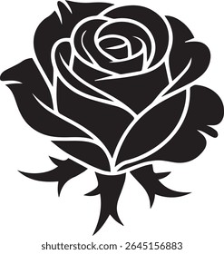 rose silhouette. rose tattoo design. vector black silhouette of rose flower isolated on white background. Vector illustration. hand drawn rose. elements for tattoo, greeting card, wedding invitation.