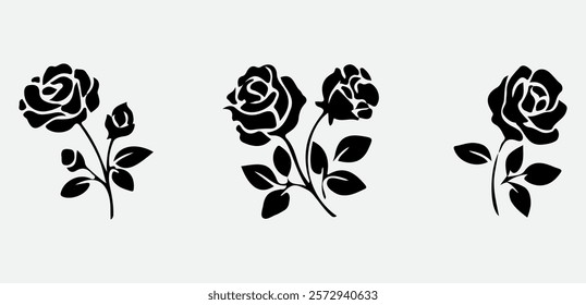 Rose Silhouette with Thorny Stem, A Classic Floral Illustration for Artistic Designs