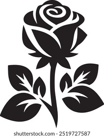 Rose silhouette vector art design features elegant, minimalistic outlines of roses, perfect for creating artistic, floral graphics, logos, patterns, and decorative elements.