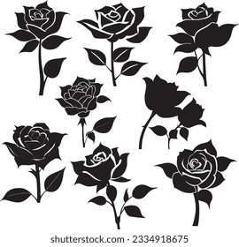 Rose Silhouette Vector Art Icons.