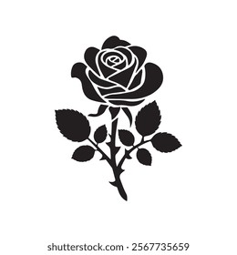 A rose silhouette vector art with white background.