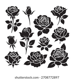 Conjunto de ilustração de ícone de vetor de silhueta rosa