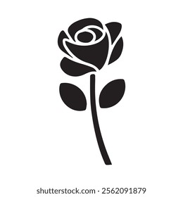 Rose silhouette vector icon, valentine day rose icon illustration