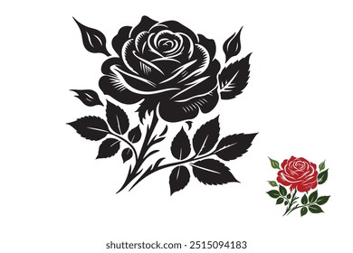 Rose Silhouette Vector Illustration offers a minimalistic floral design, perfect for t-shirts, prints, and digital projects. High-quality, 300 dpi, scalable, and ideal for various creative uses