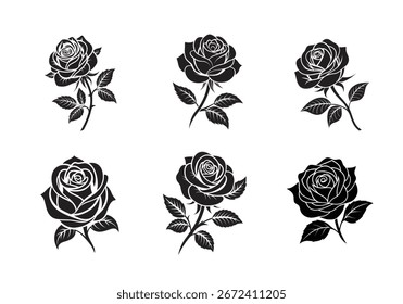 Ilustraciones vectoriales de silueta de rosa con un fondo blanco.




