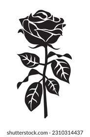 
Rose Silhouette, Beerdigung Symbol, dekoratives Motiv.
Stylisierte Illustration von Rose, Tattoo Design Element. Vektorgrafik verfügbar.