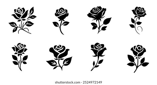 rose silhouettes isolated on white background