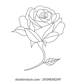 Rose single continuous one line out line vector art  drawing  and tattoo design
