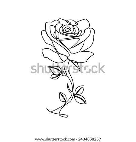 Rose single continuous one line out line vector art  drawing  and tattoo design
