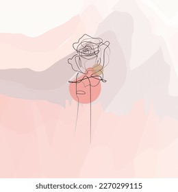 Dibujo de una sola línea rosa con fondo rosado. Ilustración de estilo minimalista de una línea para la pancarta.