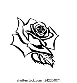 Rose sketch. Black outline on white background. Vector illustration.