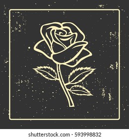 Rose sketch. Flower design element. Vector illustration. Elegant floral outline design. Symbol isolated on old effect background. Abstract rose. Good for design, logo or decoration