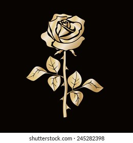 Rose Sketch Golden Outline On Black Stock Vector (Royalty Free ...