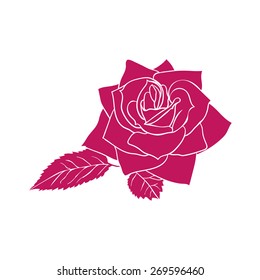 Rose sketch. Red outline on white background. Vector illustration.