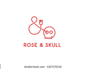  Rose Skull Bar Tattoo Outline Red Logo