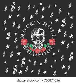 Rose and skull graphic design vector art