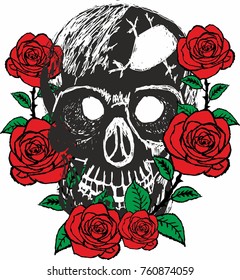 Rose and skull graphic design vector art