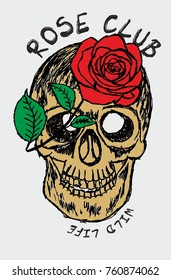 Rose and skull graphic design vector art
