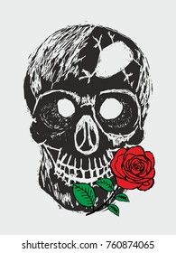 Rose and skull graphic design vector art