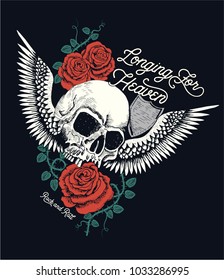 Rose And Skull Handmade Graphic Work.Vector