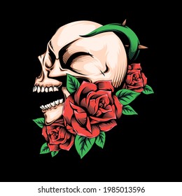 Rose Skull Skeleton Vector Illustration.