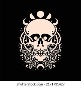 rose skull tattoo vector design