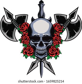 Ilustración vectorial de rosa y cráneo