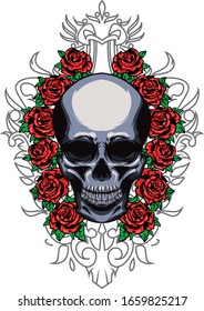 Rose and skull vector illustration
