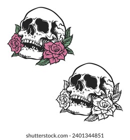 A Rose Skull vector illustration. Simple design outline style. You can change color you want. 