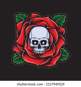 rose with skull vector logo