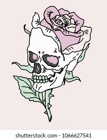 rose skull vector print